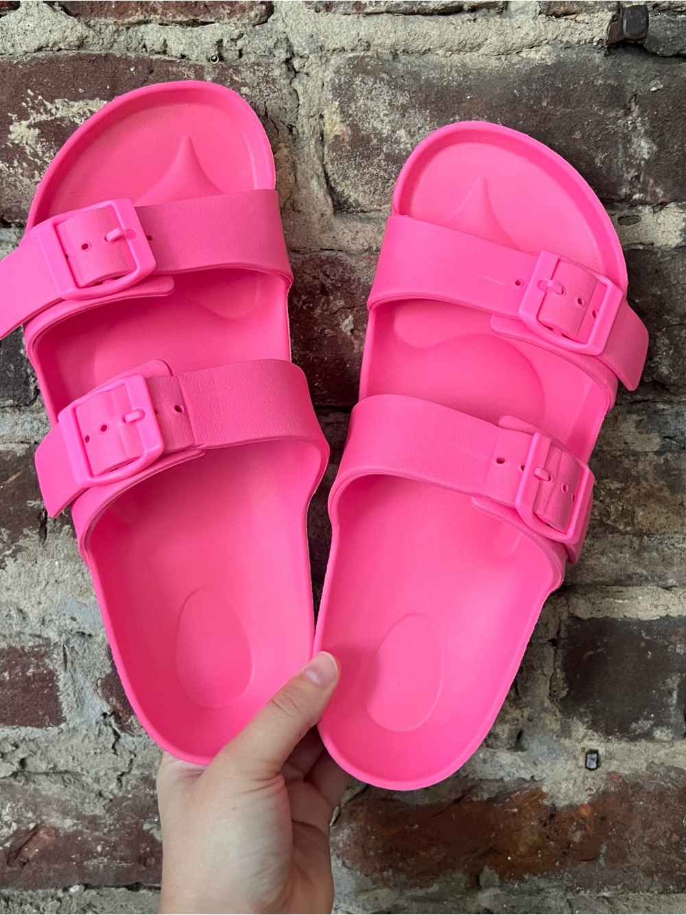 Target Women's Double-Buckle Slide Sandals in Bright Pink